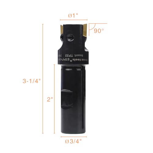 3/4" Shank Indexable End Mill, 1" Cutting Diameter with 2 Pcs Replaceable Carbide Inserts 1 in