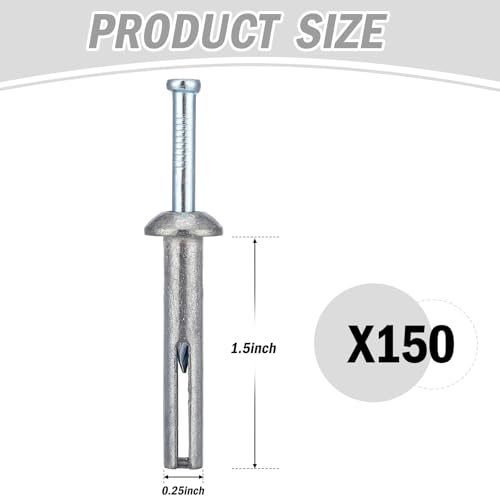 Shimeyao 150 Pcs 1/4" x 1-1/2" Hammer Anchors Galvanized Concrete Masonry 1/4" x 1-1/2"