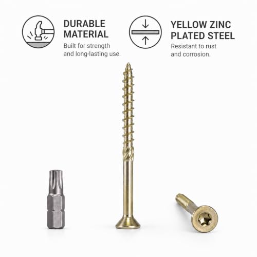 (Pack of 60) Universal Yellow Galvanised Steel 1/4" x 5-1/2" (6.0 x 140mm) Wood Screws Torx Head Countersunk Chipboard Screws 1/4" x 5-1/2" (6.0 x 140mm)