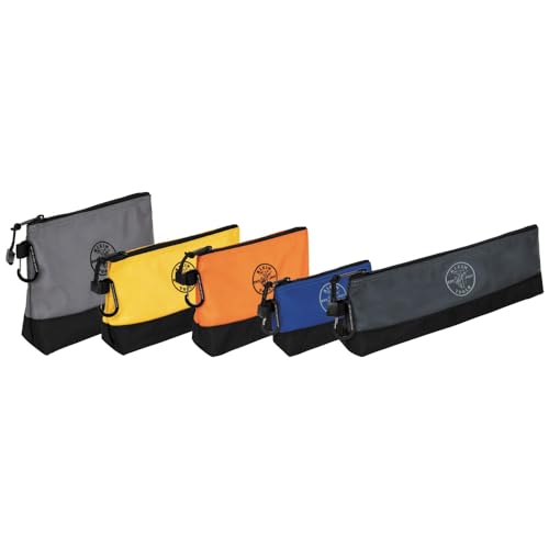 Klein Tools 55569 Stand-Up Zipper Bag Tool Pouch with Carabiners, Reinforced Gusseted Bottoms, Water Resistant 1680d, Multi-Size 5-Pack HOLSTER + Color-Coded Screwdriver Set