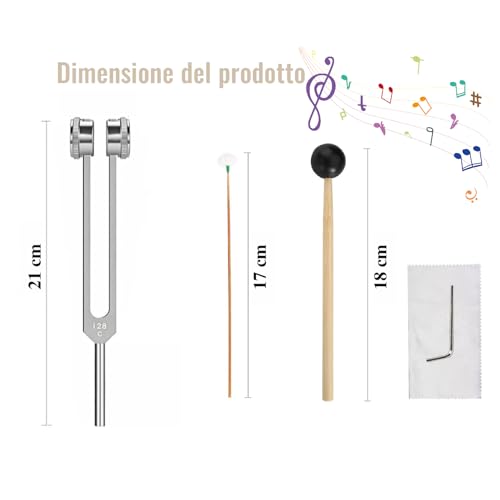 Tuning Fork 128Hz Healing Tuning Fork Neurology Delivers Precise Frequency Response with a Silicone Hammer and Cleaning Cloth Packed in a Soft Velvet Bag | Precise frequency response, with a silicone hammer and a cleaning cloth, packed in a soft velvet...