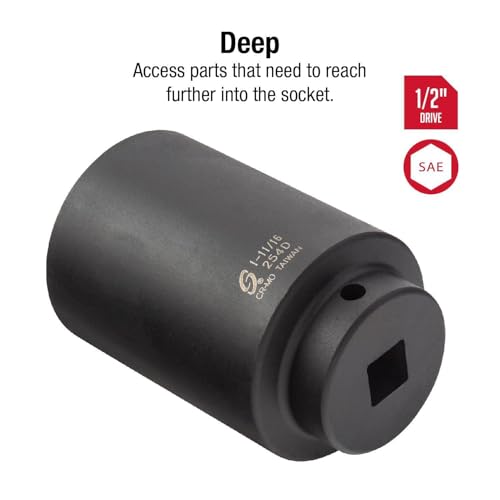 SUNEX TOOLS 254D, 1/2 Inch Drive, 1-11/16" Deep Impact Socket, Cr-Mo Alloy Steel, Radius Corner Design, Chamfered Openings, Dual Size Markings, Meets ANSI Standards