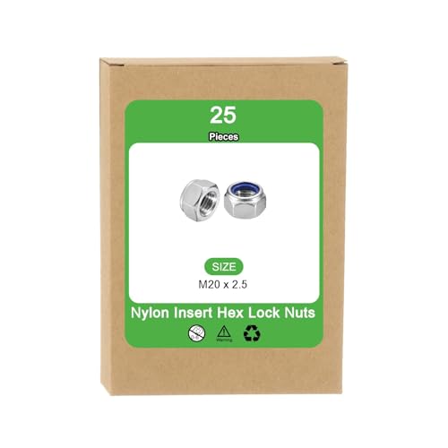 uxcell 25Pcs M20 x 2.5 Nylon Insert Hex Lock Nuts, 316 Stainless Steel Self-Locking Nylon Insert Stop Nut for Industrial Construction Fasteners, Silver&Blue M20x2.5 25