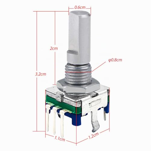BuyWeek EC11 Rotary Encoder Switch, 5 Pieces/Lot, 360 Degree Rotary Encoder, Coding Switch, 5 Pin Digital Potentiometer with Push Button, Rotary Encoder Module, Handle Length 20 mm