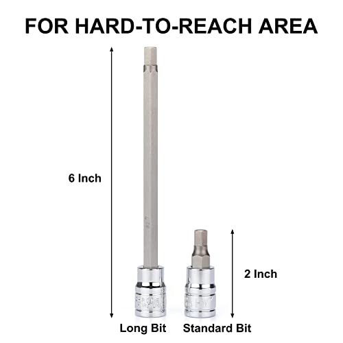 Mayouko 3/8" Drive Extra Long Allen Hex Bit Socket Set, S2&CR-V, Metreic&SAE, 18 Pieces, 1/8" - 3/8", 3-10 mm Hex(SAE&Metric)