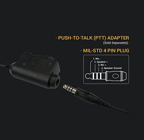 Tactical Kenwood, Baofeng Version PTT Military Standard 7.0 Plug for Radio Adapter Black M51