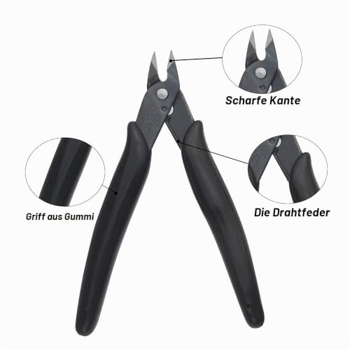 Pack of 5 Small Side Cutters, Mini Wire Cutter, Electronic Cable Cutter, 125 mm Cutting Pliers, for Model Making, Fine Lines, Black 5Pack