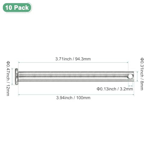 M METERXITY 10-Pack Single Hole Clevis Pins, M8 x 100mm 304 Stainless Steel Flat Head Clevis Pins for Mechanical Linkage/Trucks/Lawn Mower, Link Hinge Pin Reusable M8x100mm