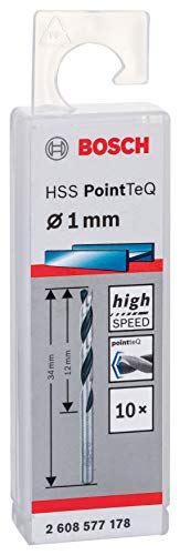Bosch Professional HSS PointTeQ twist drill bits for metal, 1 x 12 x 34 mm, drill driver accessory, pack of 10. Ø 1 mm 10 pieces