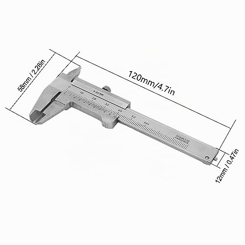 Vernier Caliper 0-50mm Stainless Steel Portable High Accuracy Small Portable Measuring Tool for DIY Household Jewelry Coins Gemstones Antique Student Caliper