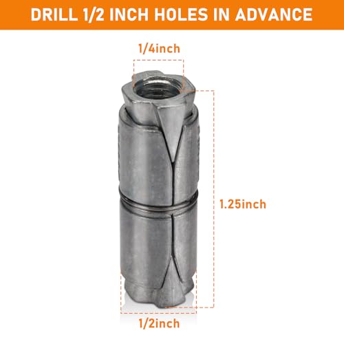 100 Pack Sieqioor 1/4" x 1-1/4" OD 1/2 Double Expansion Shield Anchors 1/4"x1-1/4"x1/2" 100 Pack