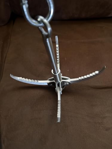 Grappling Hook, Anchor Hook with 4-Claw Folding Stainless Steel Hooks for Anchor Retrieving, Outdoor Hiking, Tree Limb Removal,Water Lifting Salvage Silver 4 Claw