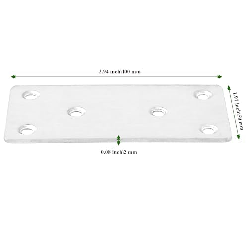 30 Packs 4x2 Inches Stainless Steel Flat Straight Brace Brackets, Mending Joining Plates, Metal Mending Plates with Screws for Furniture Repairing, 2 mm Thickness 30 PCS 4x2 In