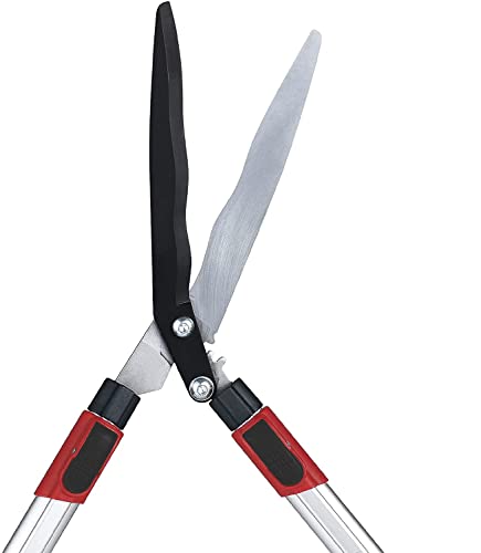Kapoo Adjustable Hedge Shears, 26-34 Inch for Shaping Hedges, with 9 Inch Wavy Blades and Double-Teflon Coating, for Trimming Borders, Boxwood, and Bushes ba08,Red