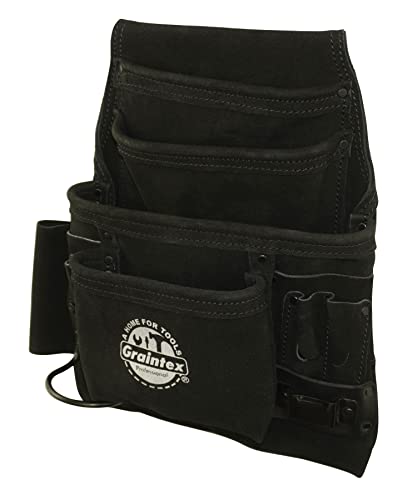 Graintex SS2780 10 Pocket Nail & Tool Pouch Black Color Suede Leather for Constructors, Electricians, Plumbers, Handymen