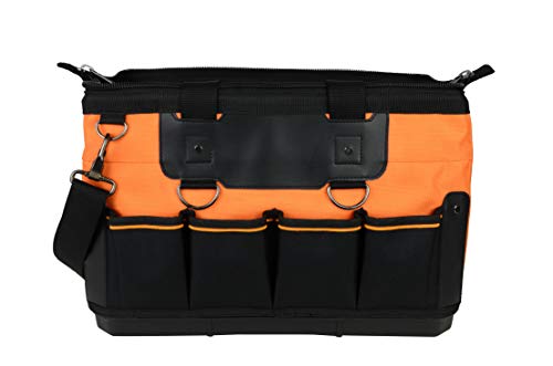 16" Wide Mouth Tool Bag with Shoulder Strap Portable Waterproof Tool Organizer Made Oxford Cloth with Suitable for Electrician Carpenter