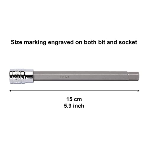 CASOMAN 18 Pieces 3/8 Inch Drive Long Hex Bit Socket Set,1/8 Inch to 3/8 Inch, 3mm to 10mm, SAE&Metric, Extra Long Allen Hex Bit Socket Set, CR-V and S2 Steel 18 Pieces Metric & SAE