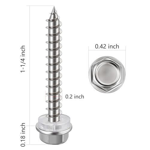 WenSilon (200Pcs)#10x1-1/4 Self-Tapping Screws for Wood 410 Stainless Steel Hexagon Head Quick Tapping #10x1-1/4"