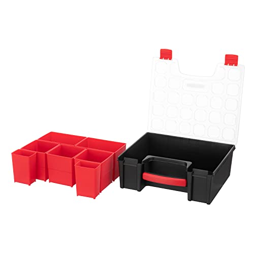 INTERTOOL Hardware Organizer with 7 Deep Removable Bins - Small Parts Storage Tool Box for Nuts, Bolts, Screws, Nails - Portable Handle Transparent Lid with Locks BX08-4032 7 Removeable Bins, Deep