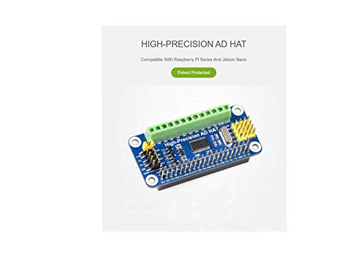 High-Precision AD HAT Compatible with Raspberry Pi 4B/3B+/3B/2B/Zero/W/Zero WH, Jetson Nano Expansion Board with ADS1263 10-CH 32-bit High Precision ADC 24-bit Auxiliary ADC High-Precision AD HAT for Raspberry Pi