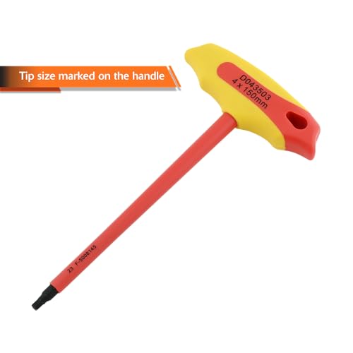Dynamic Tools 6 Pc Insulated Metric T-Handle Hex Key Set, Insulated Tools For Electrical Work, Hex Keys Individually Certified to 1,000V, Red, Yellow