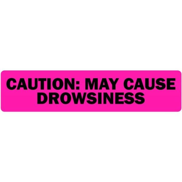 LabelValue.com | Caution: May Cause Drowsiness - Veterinary Labels/Stickers, 0.375” x 1.625”, [500 Labels/1 Roll], Fluorescent Pink | Caution Stickers for Veterinary Clinics/Hospitals