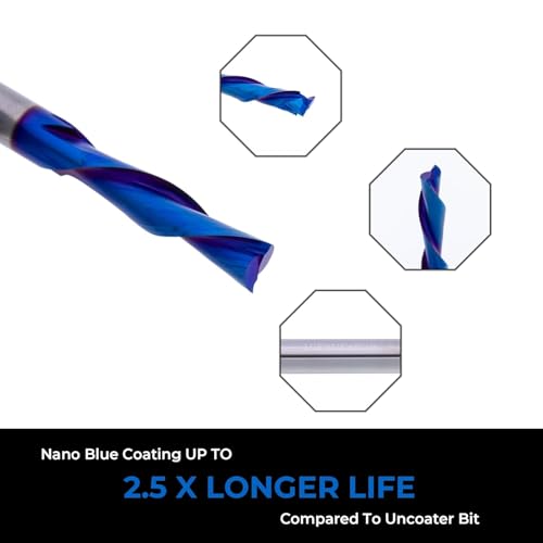 Upcut Spiral Router Bit 1/2 Inch Shank, 1/2 Inch Cutting Diameter, 2 Inch Cutting Length Solid Carbide with NACO Coating CNC Router Bits for Wood Cut, Trimming, Carving 1/2" Dia - 2" CL -1/2" Shank UP CUT