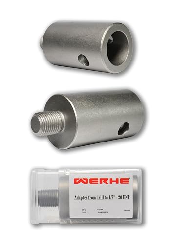 WERHE Auger to 1/2-20UNF Adapter - Heavy Duty Steel for Petrol and Electric Drills - Compatible with External Thread Chuck - Easy to Install | Robust steel, for petrol and electric drills, 6.7 cm long, 20 mm mounting hole, easy installation in seconds...