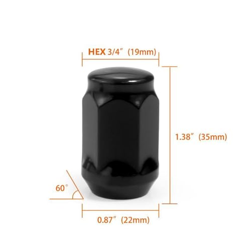 24 Pcs M14x1.5 Thread Bulge Acorn 1.38" Long Lug Nuts Black 3/4" 19mm Hex Compatible with Jeep Wagoneer, Grand Wagoneer, Ram 1500