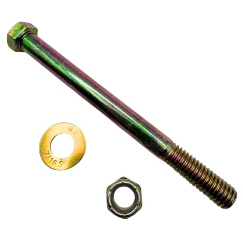 7/16"-14 x 5 Grade 8 Bolts (10-Pack) – Heavy-Duty Hex Bolts Includes Flat Washers & Nylon Lock Nuts – High-Strength SAE J429 Anti-Vibration 5.0" Coarse Thread Bolts 10 Bolts, Washers, Nuts