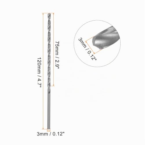QUARKZMAN Extra Long Spiral Drill Bits 3 mm HSS Drill Bit with High-Speed Steel Straight Shank Drill Bits 120 mm Length for Metal Woodwork Plastic Aluminum Alloy Pack of 10 3mmx120mm
