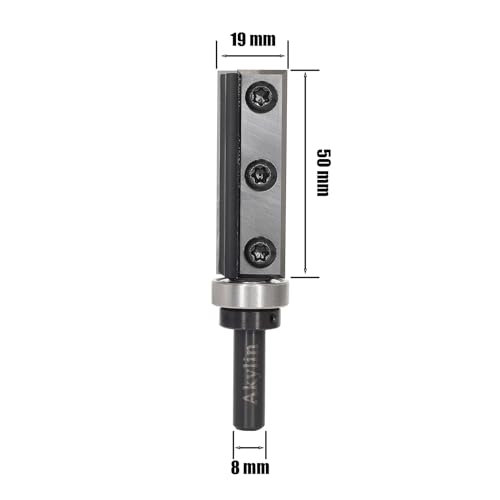 Reversible Plates, Flush Cutter, 8 mm Shank, 4-Sided Interchangeable Carbide Blade, Flush Cutter with Ball Bearing, Wood Cutter for Edge Processing Top Bearing 8x19x50mm