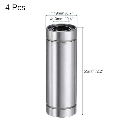 sourcing map 4Pcs LM10LUU Linear Bearing 10mm Bore 19mm OD 55mm Length Linear Ball Bearings Double Side Rubber Sealed Bearing Steel for CNC Machine 3D Printer Food Packaging Machine 4