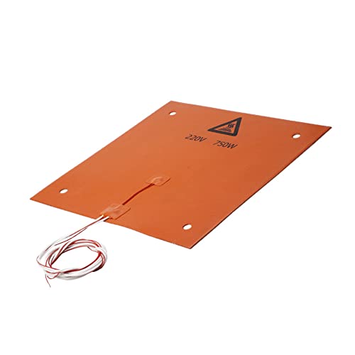 3D Printer Silicone Heater 12.2X12.2 inch 220V 750W Hotbed Mat Heated Bed Pad with Thermistor Strong Adhesive Backing for cr-10 cr-10s