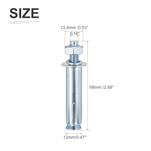 DTGN 5/16" x 2-1/2" Hex Nut Sleeve Anchors - 35Pack - Good for Concrete Dry Brick Block Walls - Carbon Steel - Silver 35 5/16" x 2-1/2"