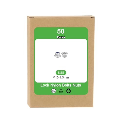 uxcell M10x1.5mm Flange Nylon Insert Lock Nuts 50Pcs 304 Stainless Steel M10-1.5 50