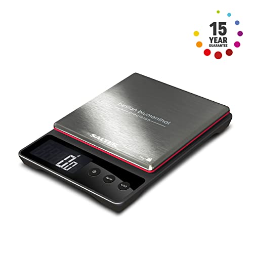 Heston Blumenthal Precision by Salter Digital Kitchen Scales - Square Compact Cooking Scale, Waterproof Platform, Weigh Food, Coffee & Liquids, Measure In 0.5g Increments, Slim Design, Stainless Steel Compact Precision Scale