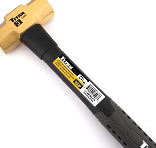 Titan 63040 3lb Solid Brass Hammer, Spark Resistant, Prevents Marring on Steel & Iron Surfaces, Overstrike Protection, 15.5" Shock Absorbing Fiberglass Handle with Textured Grip 3-Pound (1 Count)