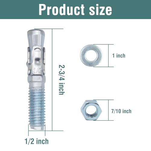 1/2" x2-3/4 Wedge Anchors for Concrete, Concrete Anchor Bolts 1/2"x2-3/4"