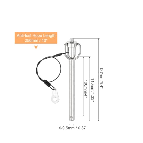 UXCELL 1 Pcs Quick Release Pin, 3/8" x 4" (Dia. x L), Stainless Steel, Silver 3/8" x 4"
