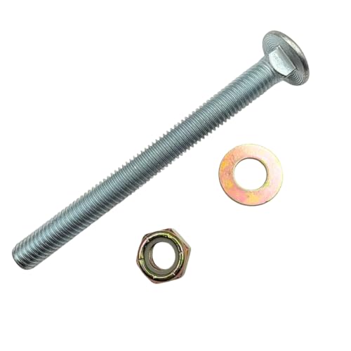 1/2"-13 x 5-1/2" Grade 8 Carriage Bolts (4-Pack) – Heavy-Duty Coarse Thread Bolts with Washers and Nylon Lock Nuts – Round Head Square Neck SAE J429 5.50" Clear Zinc Trivalent Finish Bolts, Washers, Nuts 4