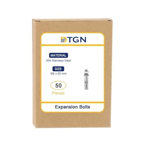 DTGN M8 x 60 Expansion Bolts - 50Pack- Good for Concrete Dry Brick Block Walls - 304 Stainless Steel - Silver 50