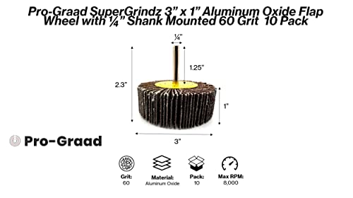 Pro-Graad SuperGrindz Flap Wheel 3" x 1" x 1/4", 60 Grit, 10 Pack