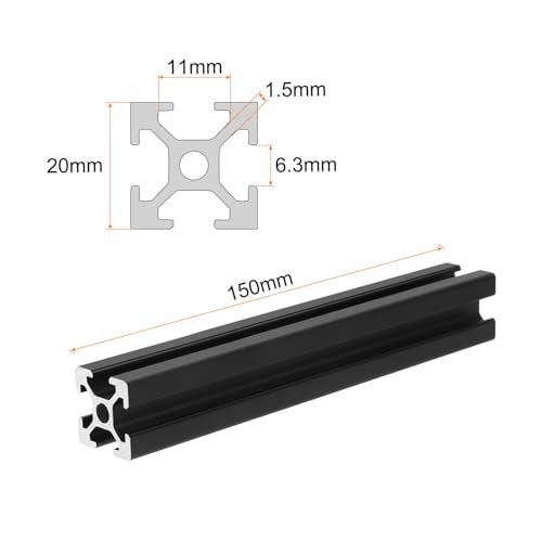 sourcing map 4 Pcs T Slot 2020 Aluminum Extrusion Profile European Standard 150mm x 20mm Anodized Black Linear Rail Extrusion Frame for 3D Printer, CNC, DIY