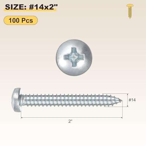 METALLIXITY Phillips Pan Head Self Tapping Screw #14x2 100Pcs #14x2" Silver 100