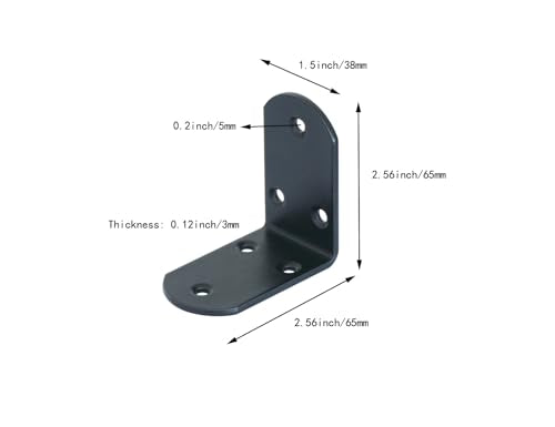 8Pcs Heavy Duty Corner Braces Solid Metal 90 Degree Joints Support Right Angle Brackets 3mm Thick Black, 65x65x38mm Corner Bracket Fastener for Wood Wall Shelves 65mmx65mmx38mm/2.6"x2.6"x1.5"