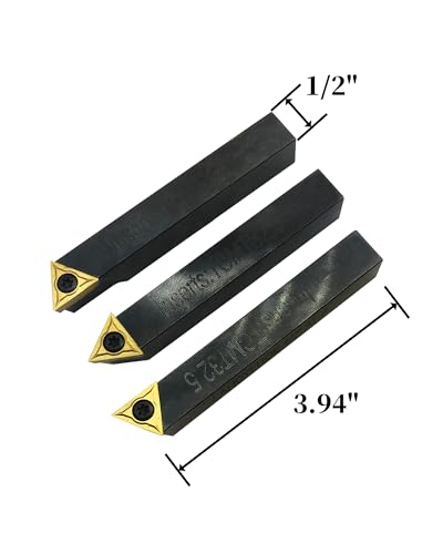 GBJ 3pcs 1/2inch Indexable Carbide Lathe Turning Tool Holder Mrtal Lathe Cutting Tools with 13pcs TCMT16T304/32.51 Carbide Inserts and 5pcs Screws