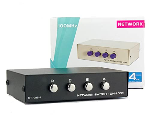 Toptekits 4 Port Way 8P8C RJ45 Network Ethernet Manual ABCD Sharing Switch Box,4 Ports Network Switch Splitter Selector Hub 4-in 1-Out or 1-in 4-Out