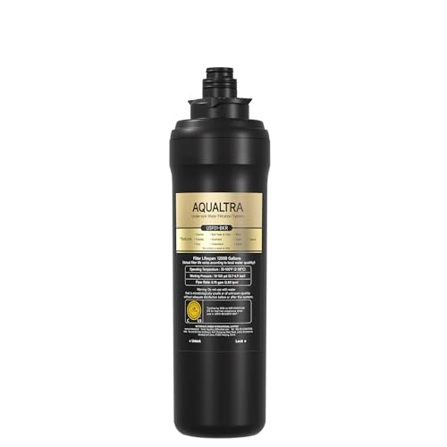 AQUALTRA USF01-BKF Under Sink Filter System, 12K Gal with Faucet, NSF/ANSI/CAN 372 Certified +1 Replacement Filter