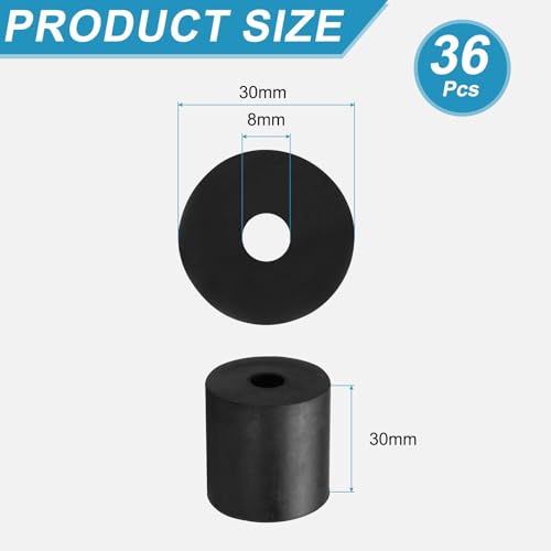 uxcell 36 Pcs Rubber Spacers 30mm OD x 8mm ID x 30mm Height Round Anti Vibration Spacer Rubber Bushing Grommets